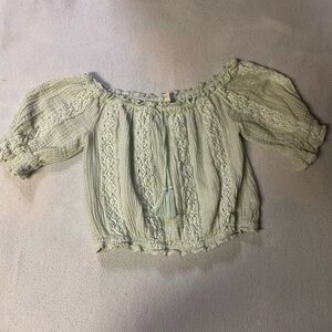 Boho Light Blue/green American Eagle Crop Top Short Sleeve Cotton Elastic Size S